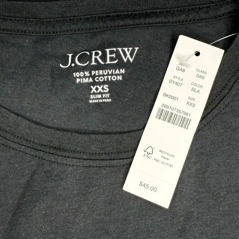NWT J. Crew 100% Peruvian Pima Cotton Slim-Fit Black T-shirt Women’s XXS